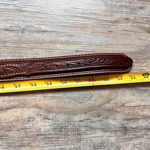 Nocona Western Tooled Leather Belt Size 32 Brown Cowboy Artisan Vintage Layer main image 7